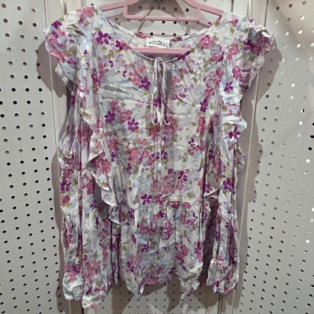 Emily Wonder Floral Print Ruffle Tiered Boho Peasant Top‎ Blouse 1X